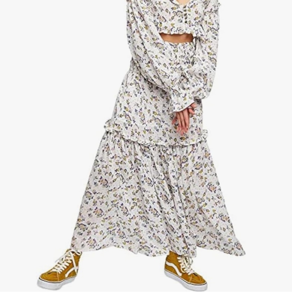 Free  People Women's Secret Garden Prarie Skirt Ivory Combo